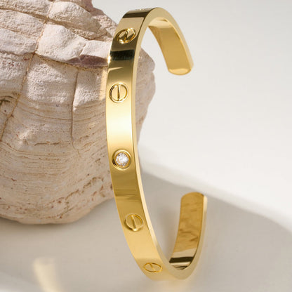 [⭐Clover Jewelry]LOVE BRACELET 6.1MM 1 DIAMOND OPEN CUFF