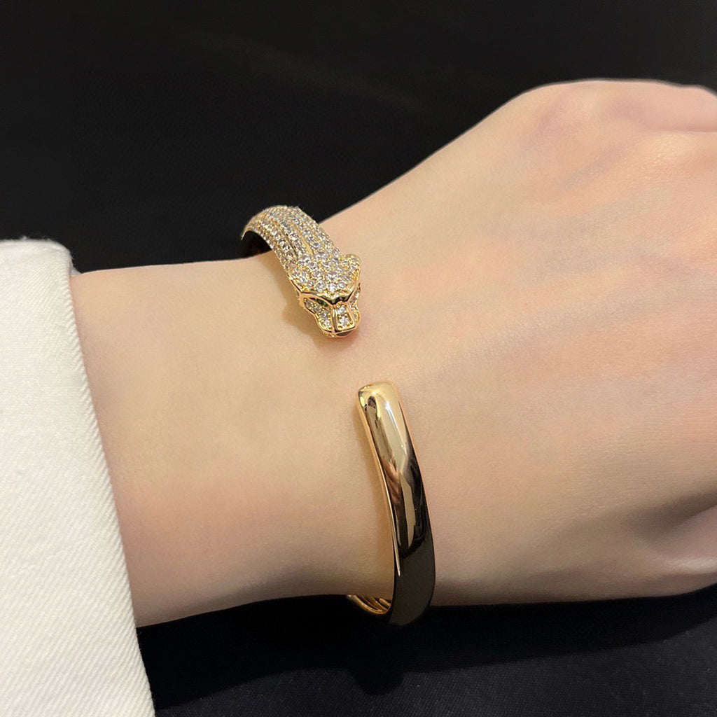 [⭐Clover Jewelry]PANTHERE HALF DIAMOND OPEN BRACELET