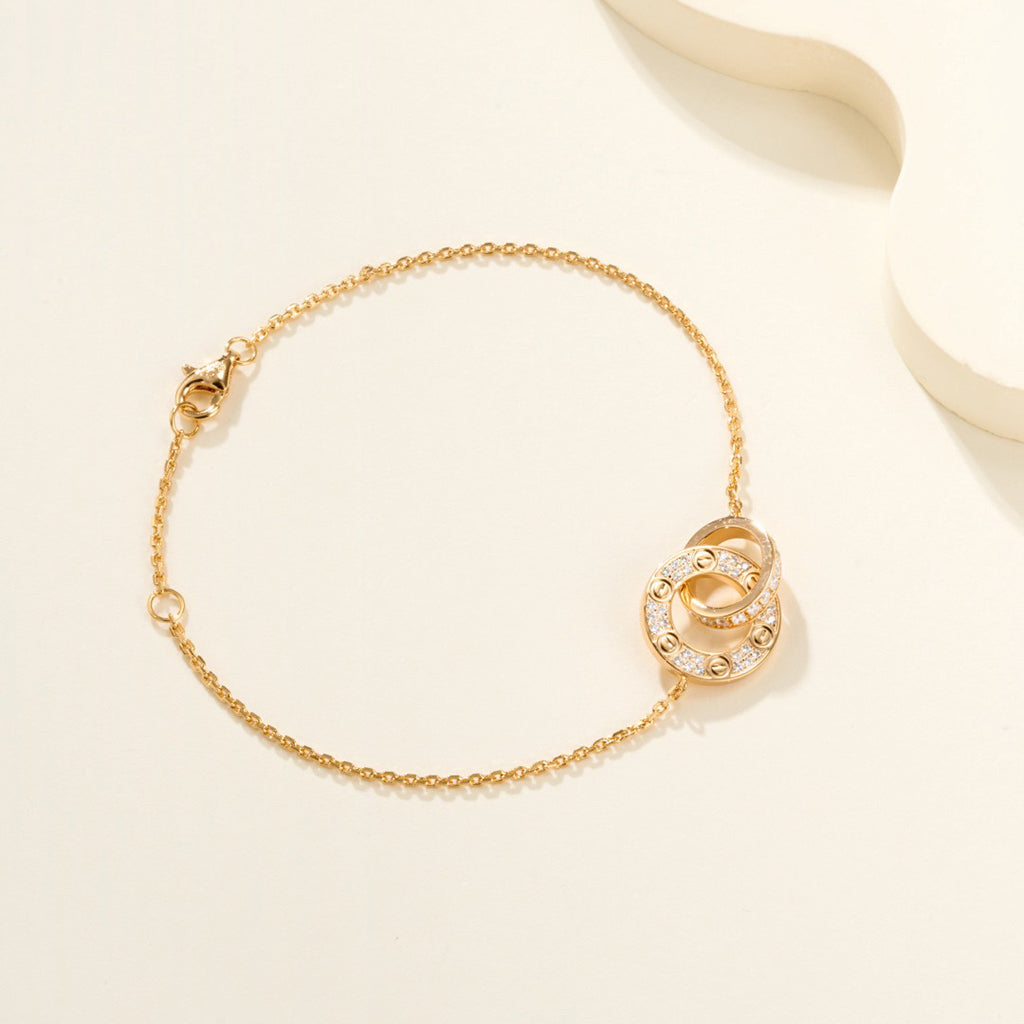 [⭐Clover Jewelry]LOVE DOUBLE RING FULL DIAMOND BRACELET