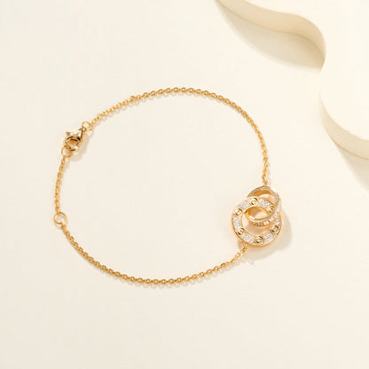 [⭐Clover Jewelry]LOVE DOUBLE RING FULL DIAMOND BRACELET