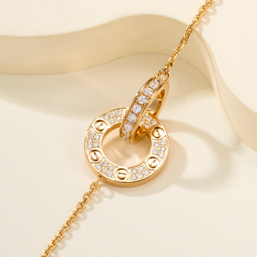 [⭐Clover Jewelry]LOVE DOUBLE RING FULL DIAMOND BRACELET