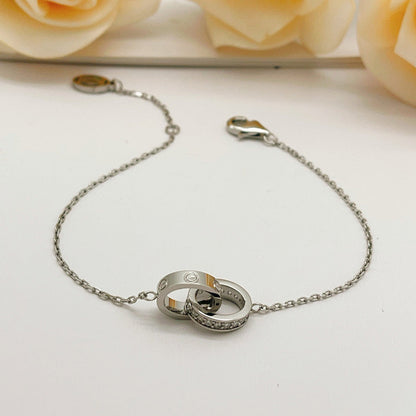 [⭐Clover Jewelry]LOVE DOUBLE RING HALF DIAMOND BRACELET