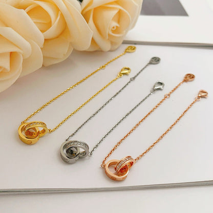 [⭐Clover Jewelry]LOVE DOUBLE RING HALF DIAMOND BRACELET