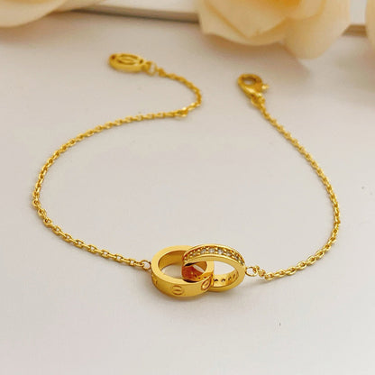 [⭐Clover Jewelry]LOVE DOUBLE RING HALF DIAMOND BRACELET