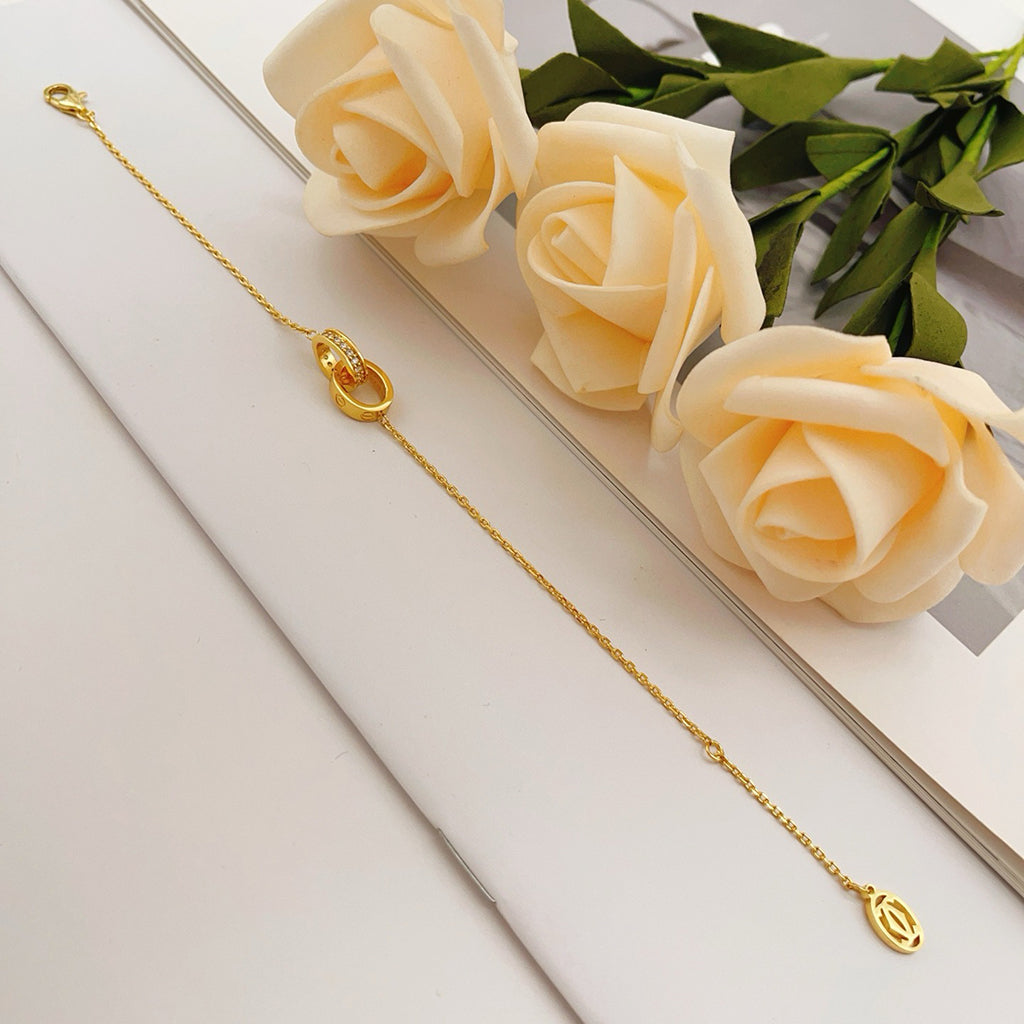 [⭐Clover Jewelry]LOVE DOUBLE RING HALF DIAMOND BRACELET
