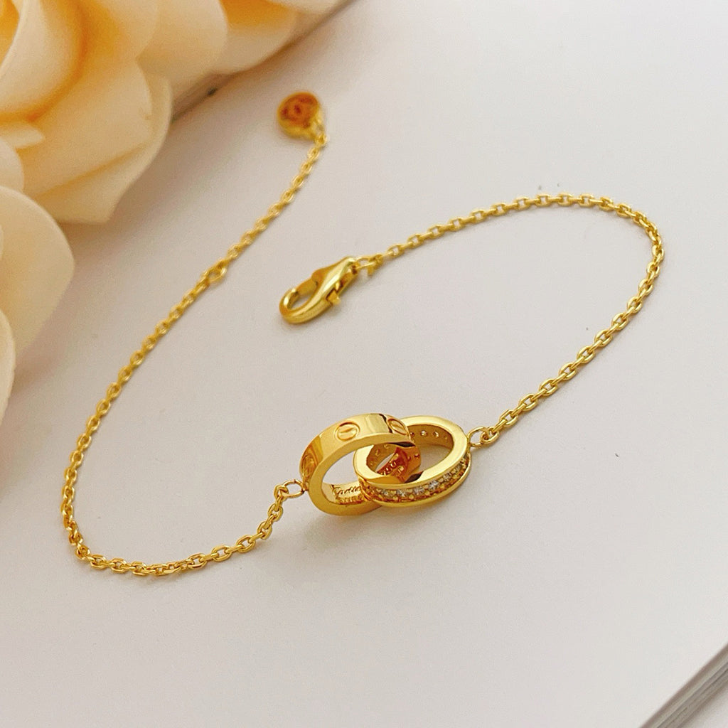 [⭐Clover Jewelry]LOVE DOUBLE RING HALF DIAMOND BRACELET