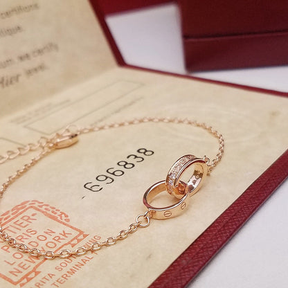[⭐Clover Jewelry]LOVE DOUBLE RING HALF DIAMOND BRACELET