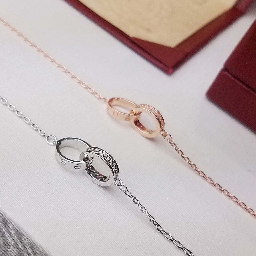 [⭐Clover Jewelry]LOVE DOUBLE RING HALF DIAMOND BRACELET