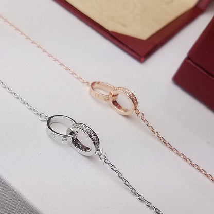 [⭐Clover Jewelry]LOVE DOUBLE RING HALF DIAMOND BRACELET