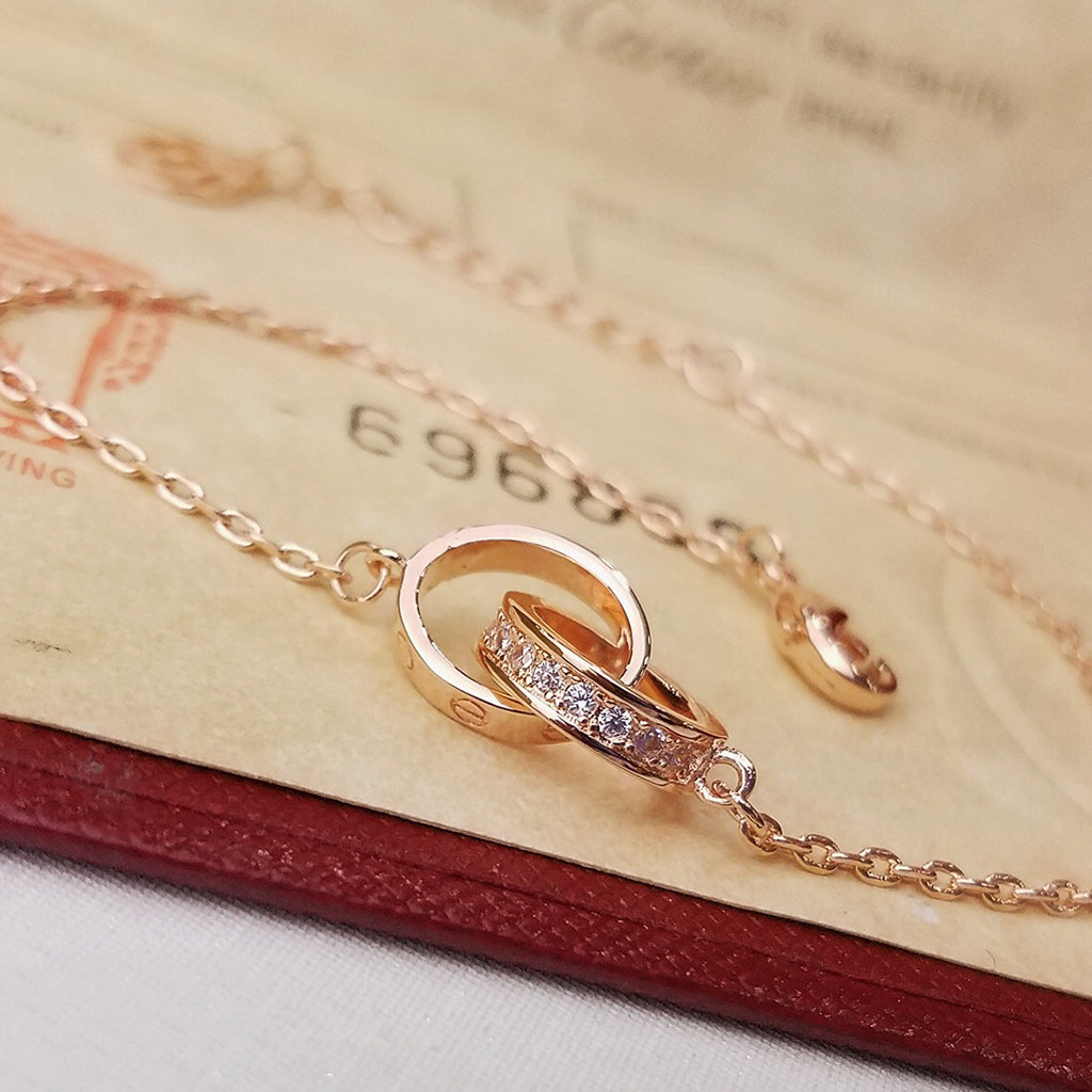 [⭐Clover Jewelry]LOVE DOUBLE RING HALF DIAMOND BRACELET