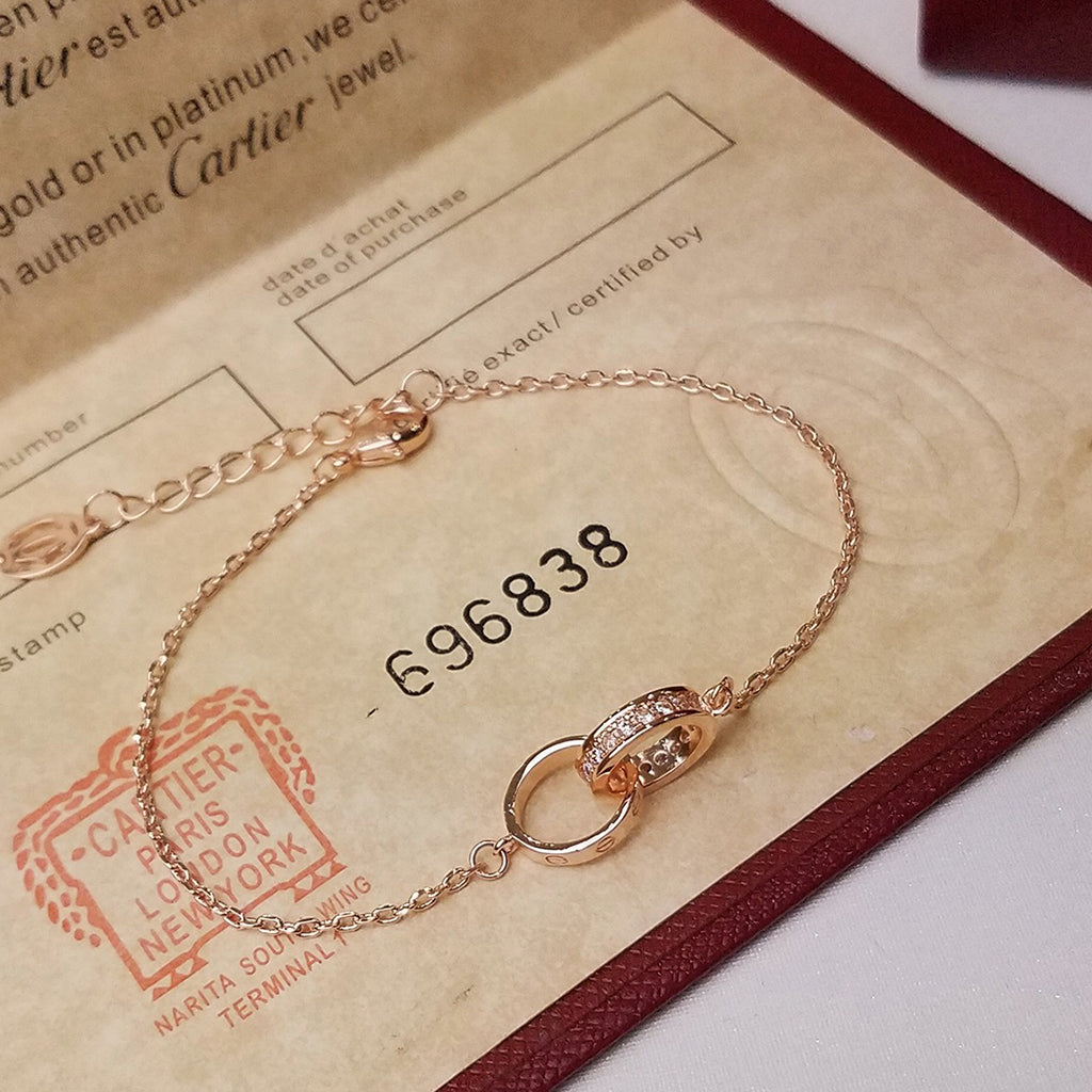 [⭐Clover Jewelry]LOVE DOUBLE RING HALF DIAMOND BRACELET