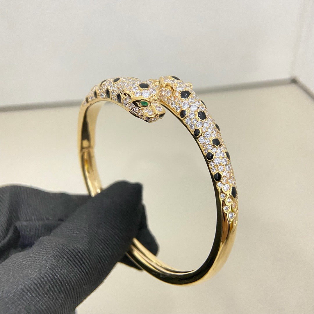 [⭐Clover Jewelry]PANTHERE DOUBLE HEADED HALF DIAMOND OPEN BRACELET