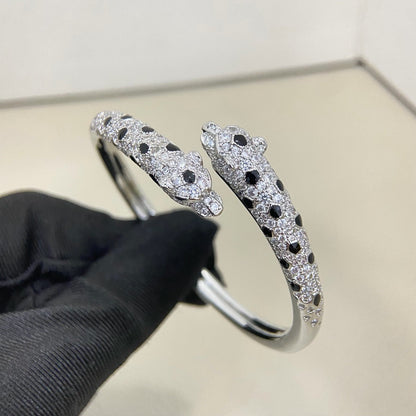 [⭐Clover Jewelry]PANTHERE DOUBLE HEADED HALF DIAMOND OPEN BRACELET