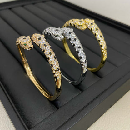 [⭐Clover Jewelry]PANTHERE DOUBLE HEADED HALF DIAMOND OPEN BRACELET