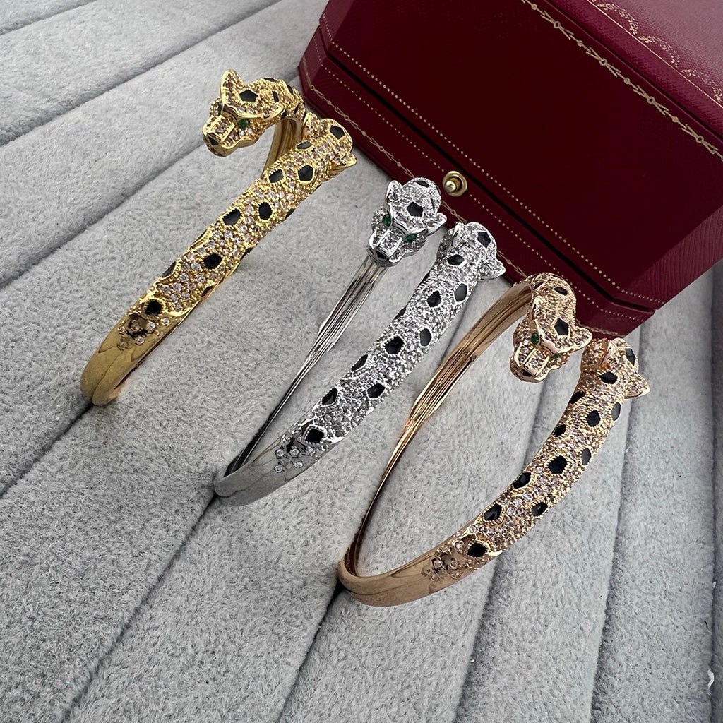 [⭐Clover Jewelry]PANTHERE DOUBLE HEADED HALF DIAMOND OPEN BRACELET