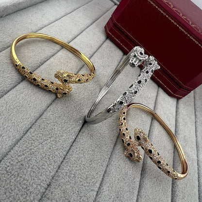 [⭐Clover Jewelry]PANTHERE DOUBLE HEADED HALF DIAMOND OPEN BRACELET