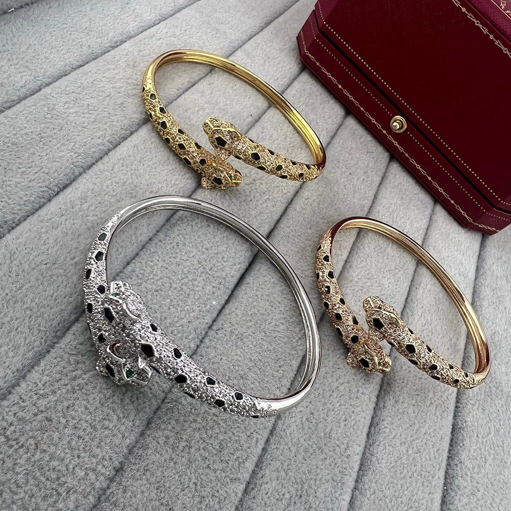 [⭐Clover Jewelry]PANTHERE DOUBLE HEADED HALF DIAMOND OPEN BRACELET