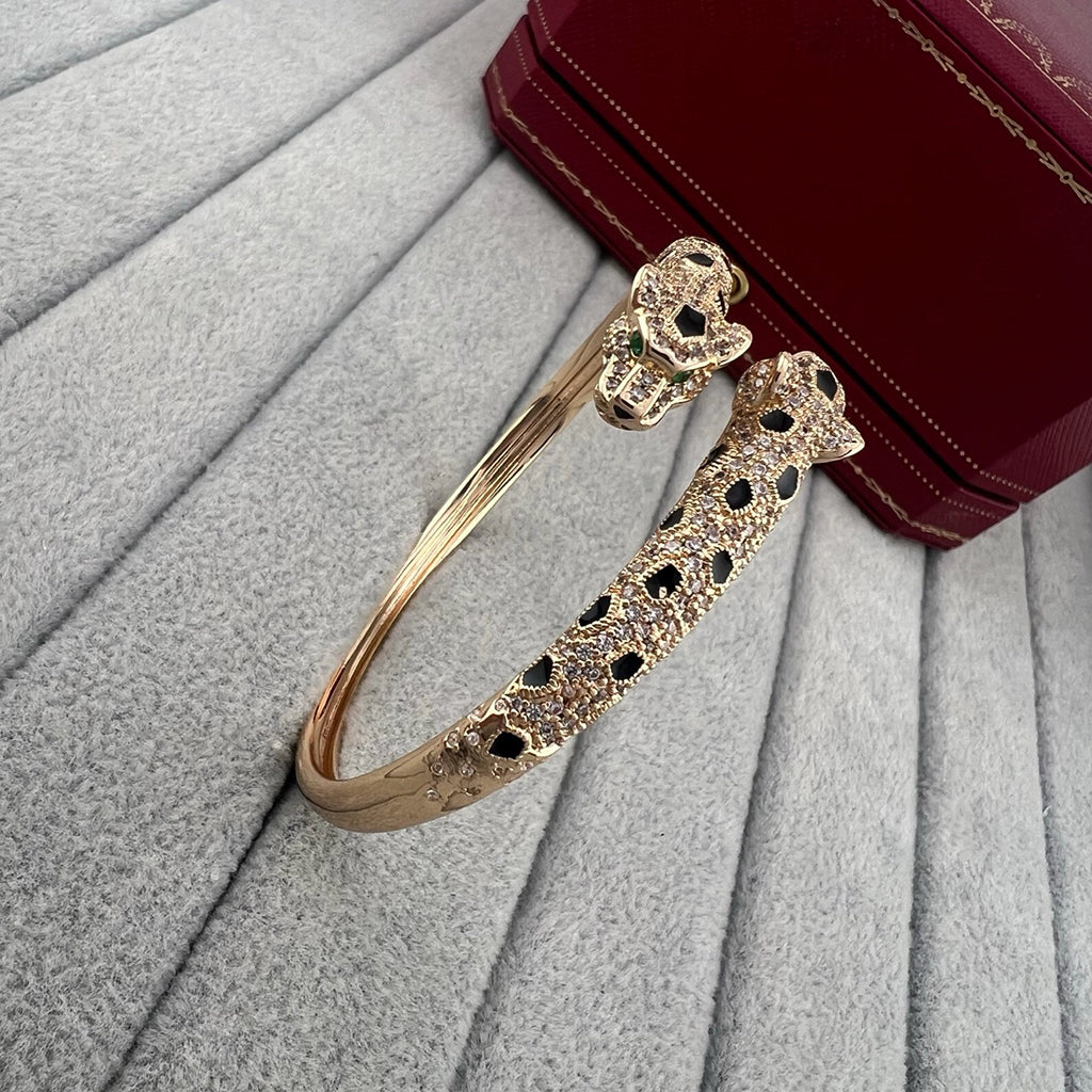 [⭐Clover Jewelry]PANTHERE DOUBLE HEADED HALF DIAMOND OPEN BRACELET