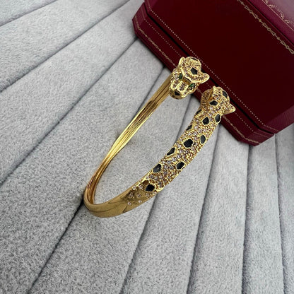 [⭐Clover Jewelry]PANTHERE DOUBLE HEADED HALF DIAMOND OPEN BRACELET