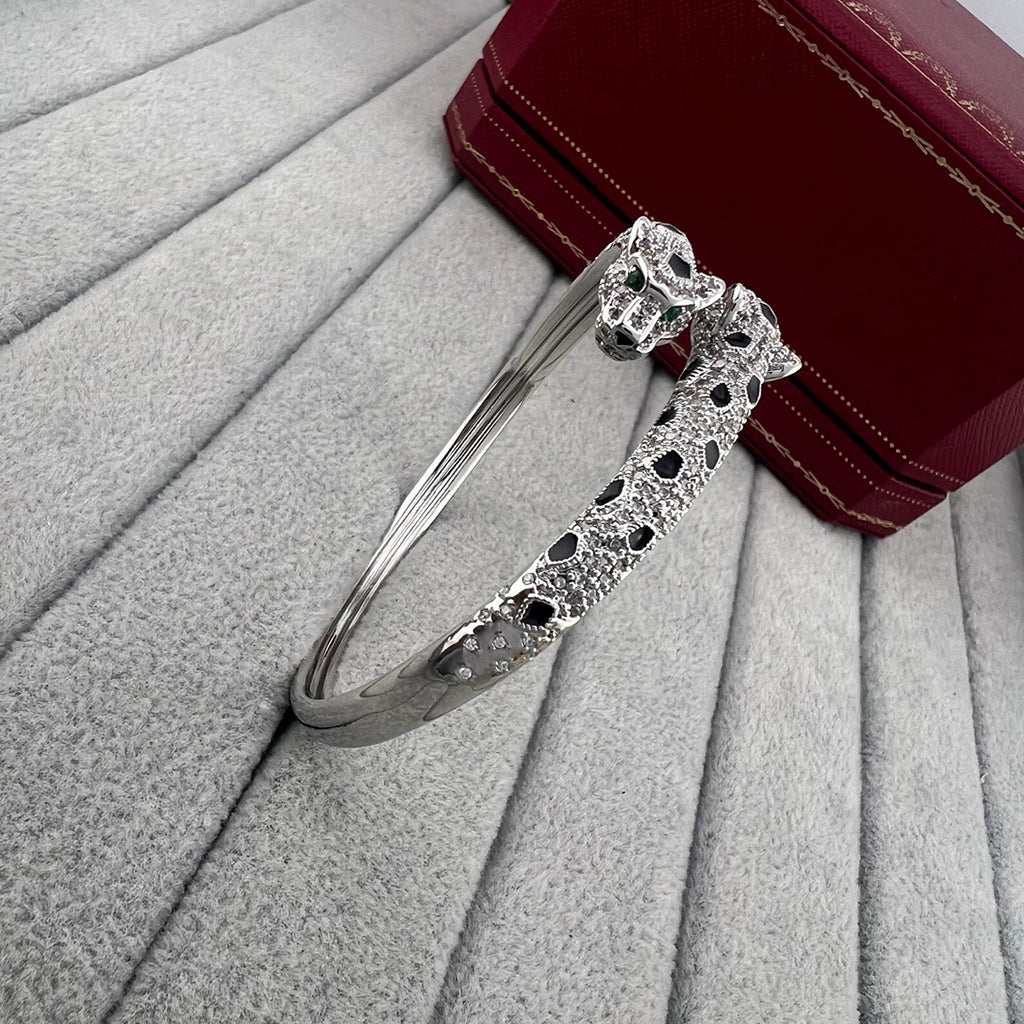 [⭐Clover Jewelry]PANTHERE DOUBLE HEADED HALF DIAMOND OPEN BRACELET
