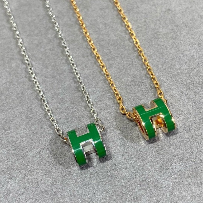 [⭐Clover Jewelry]POP H GREEN NECKLACE SILVER AND GOLD