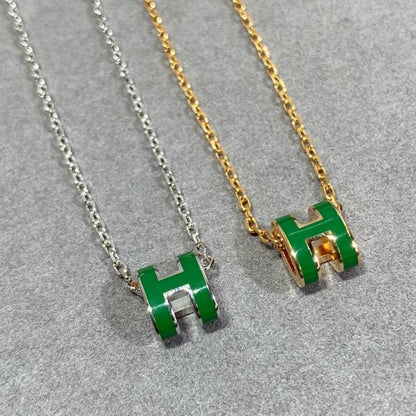 [⭐Clover Jewelry]POP H GREEN NECKLACE SILVER AND GOLD