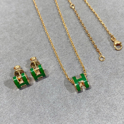 [⭐Clover Jewelry]POP H GREEN NECKLACE SILVER AND GOLD