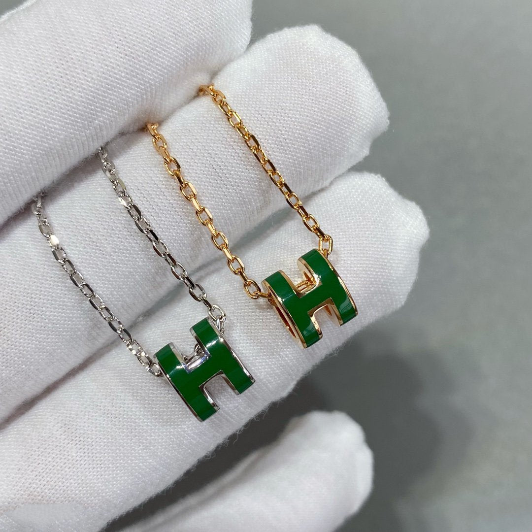 [⭐Clover Jewelry]POP H GREEN NECKLACE SILVER AND GOLD