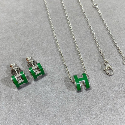 [⭐Clover Jewelry]POP H GREEN NECKLACE SILVER AND GOLD
