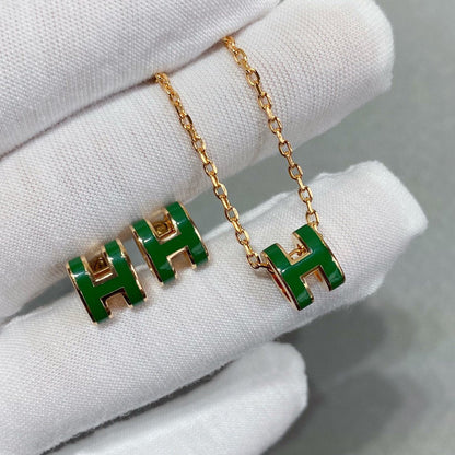 [⭐Clover Jewelry]POP H GREEN NECKLACE SILVER AND GOLD