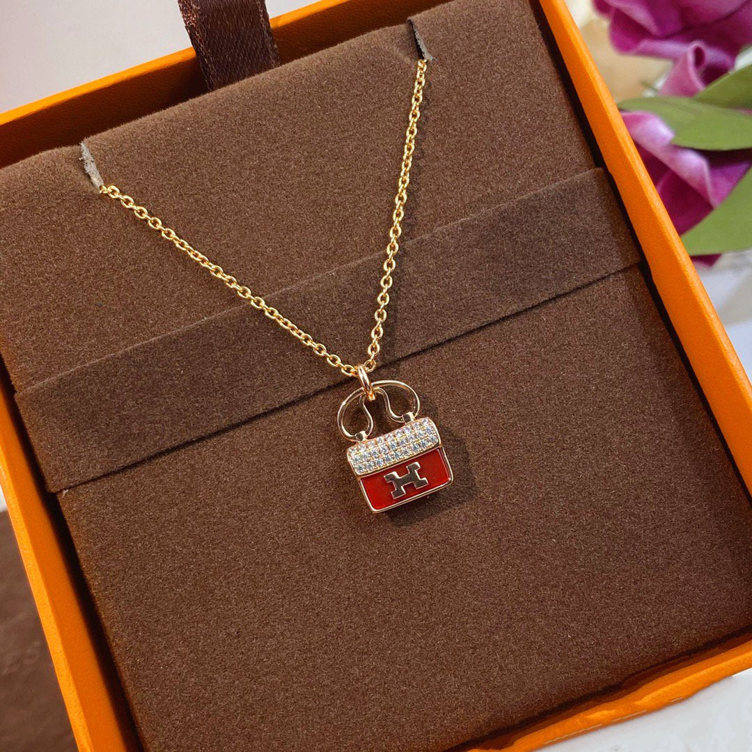 [⭐Clover Jewelry]CONSTANCE RED PEDANT PINK GOLD NECKLACE