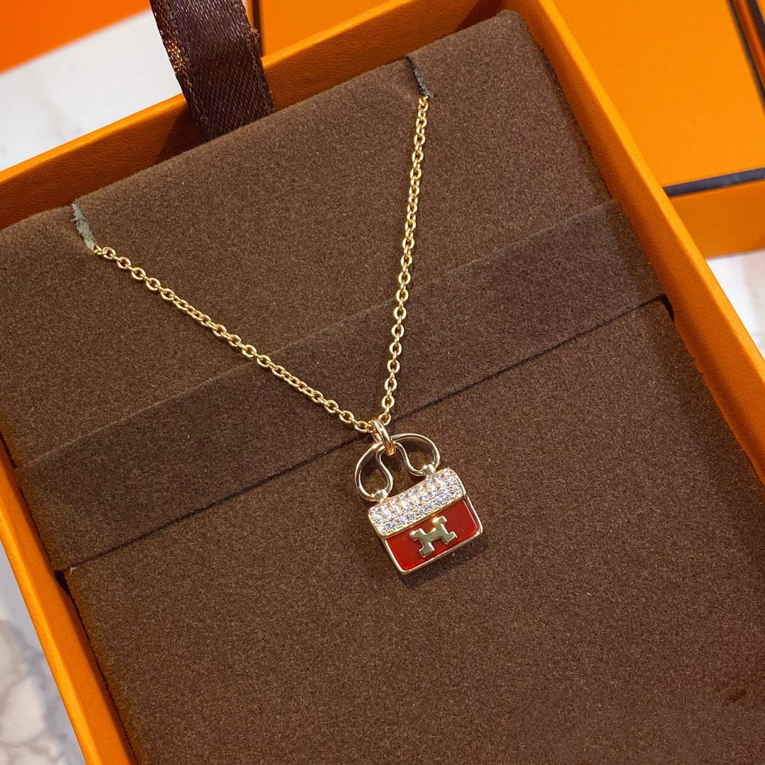 [⭐Clover Jewelry]CONSTANCE RED PEDANT PINK GOLD NECKLACE