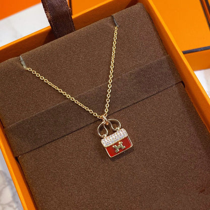 [⭐Clover Jewelry]CONSTANCE RED PEDANT PINK GOLD NECKLACE