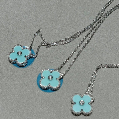 [⭐Clover Jewelry]CLOVER 1 DIAMOND LIGHT BLUE SILVER NECKLACE