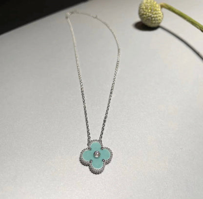 [⭐Clover Jewelry]CLOVER 1 DIAMOND LIGHT BLUE SILVER NECKLACE