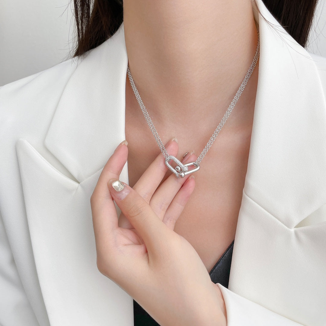 [Clover Jewelry]HARDWEAR DIAMOND PEDANT DOUBLE CHAIN NECKLACE