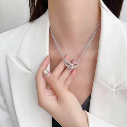 [Clover Jewelry]HARDWEAR DIAMOND PEDANT DOUBLE CHAIN NECKLACE