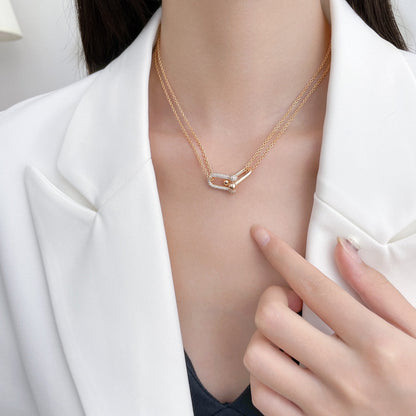 [Clover Jewelry]HARDWEAR DIAMOND PEDANT DOUBLE CHAIN NECKLACE
