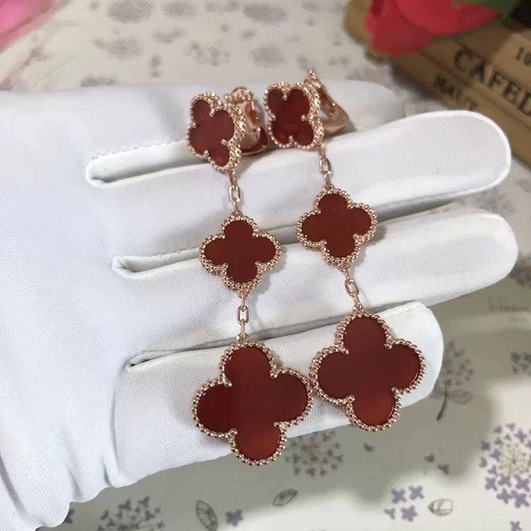 [⭐Clover Jewelry]CLOVER 3 MOTIF CARNELIAN DROP EARRINGS