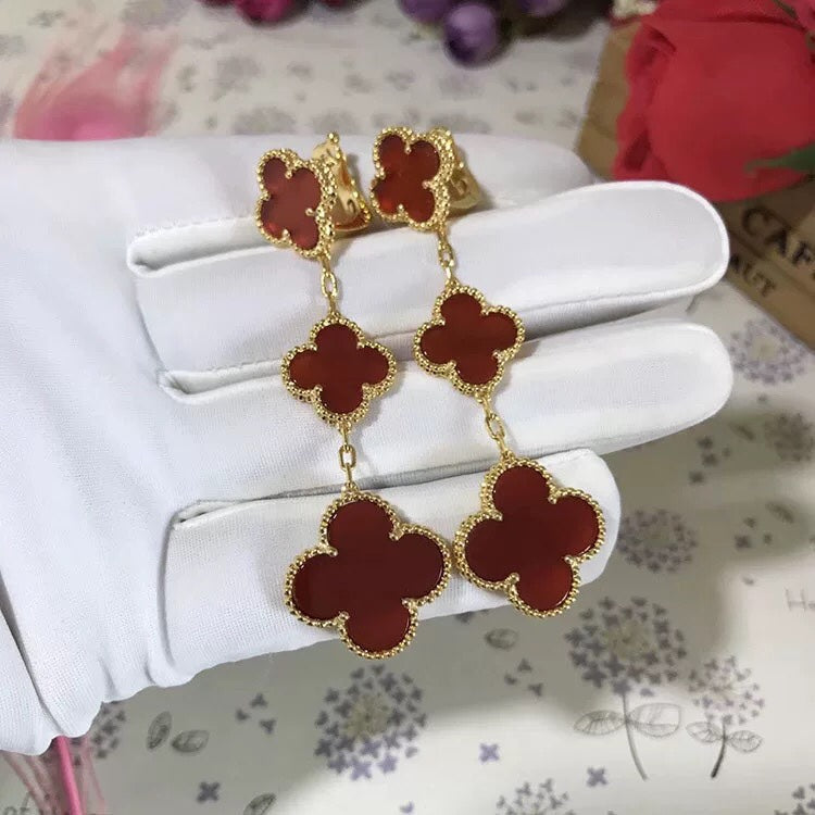 [⭐Clover Jewelry]CLOVER 3 MOTIF CARNELIAN DROP EARRINGS