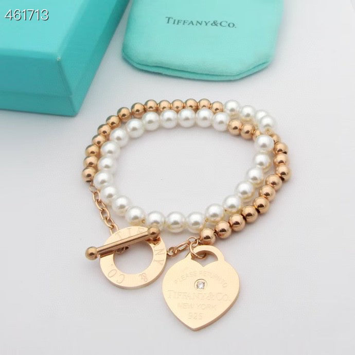 [Clover Jewelry]RETURN TO TIF HEART TAF BEAD PEARL BRACELET