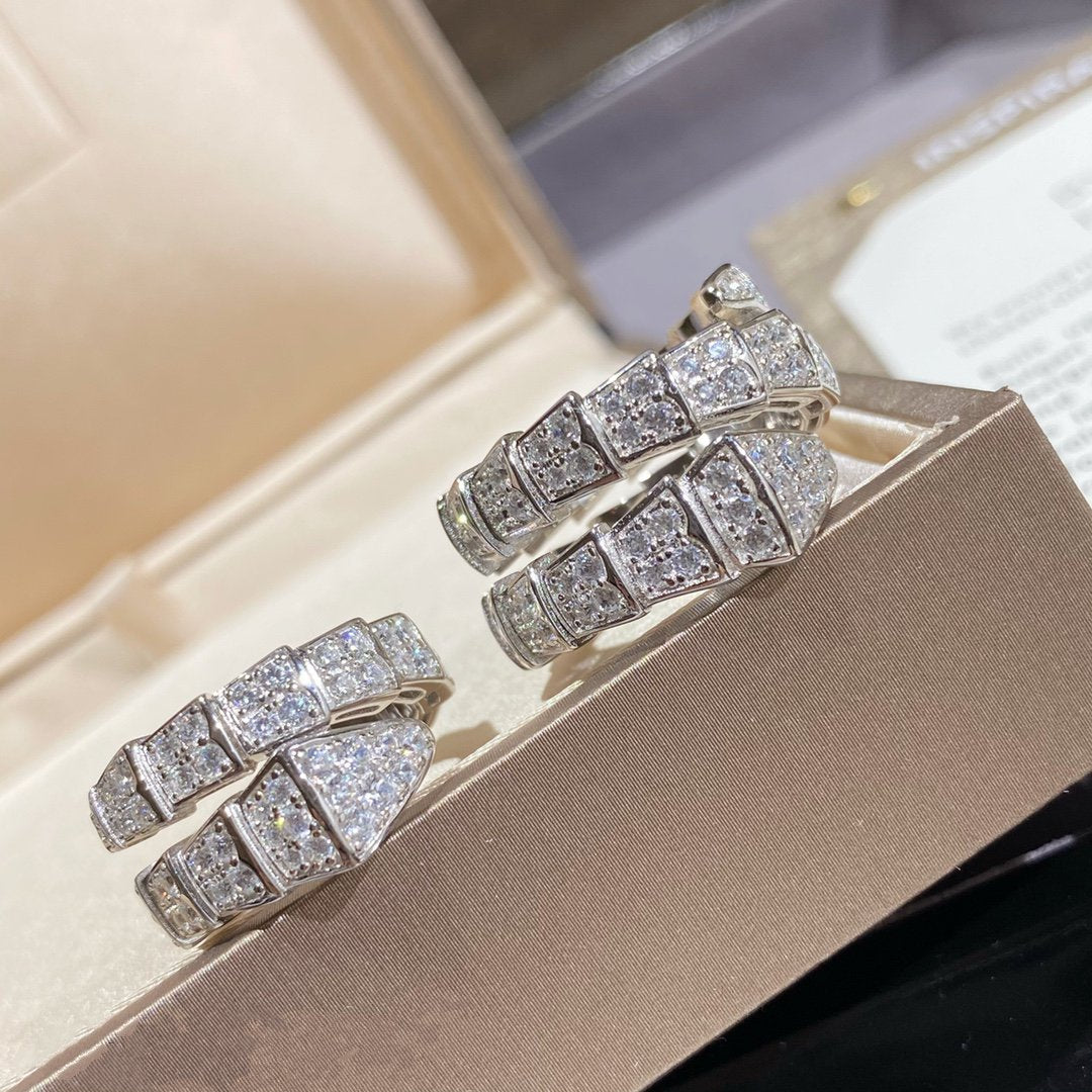 [⭐Clover Jewelry]SERPENTI DOUBLE RING SILVER DIAMOND PAVED