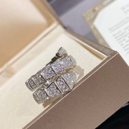 [⭐Clover Jewelry]SERPENTI DOUBLE RING SILVER DIAMOND PAVED