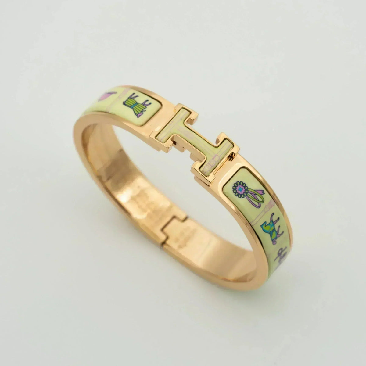 [⭐Clover Jewelry]H PINK GOLD BRACELET CREAM CERAMIC