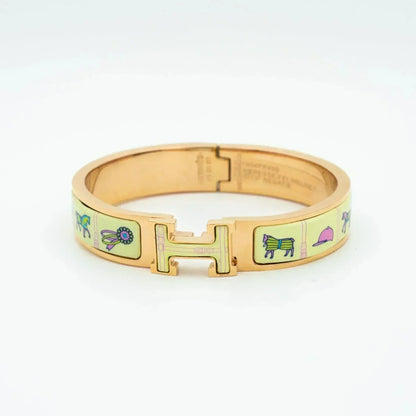 [⭐Clover Jewelry]H PINK GOLD BRACELET CREAM CERAMIC