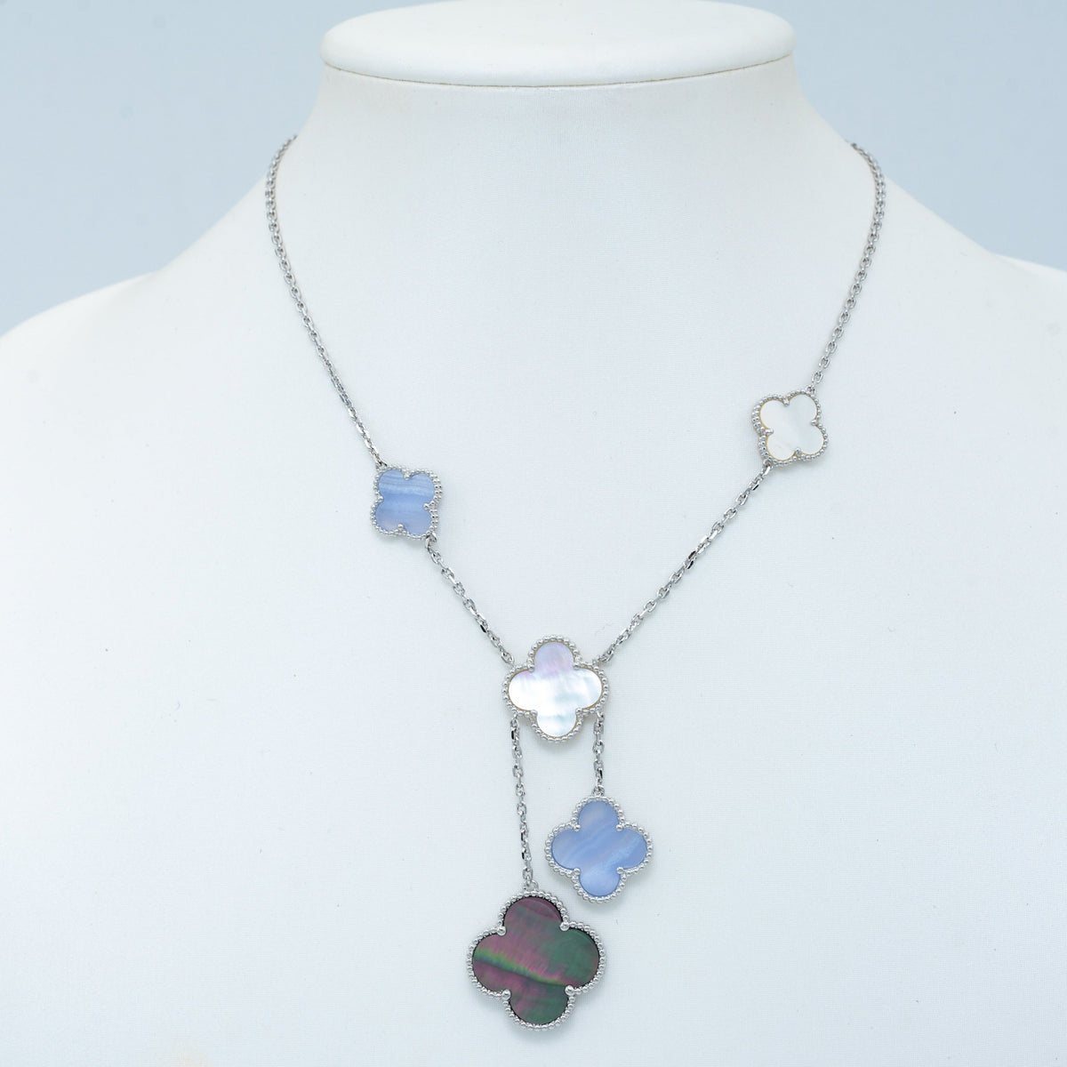 [⭐Clover Jewelry]CLOVER MOP CHALCEDONY NECKLACE SILVER 6 MOTIF