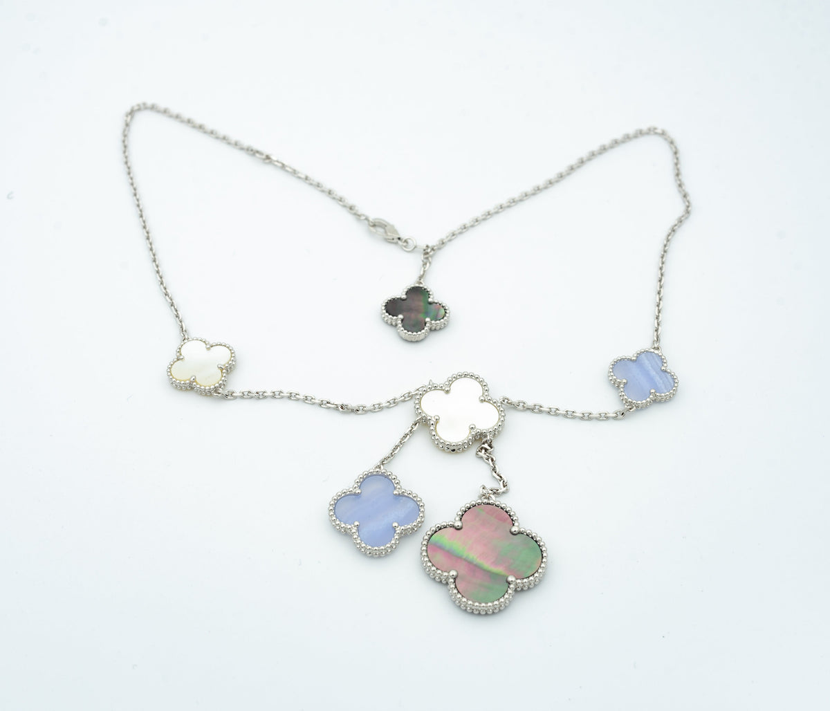 [⭐Clover Jewelry]CLOVER MOP CHALCEDONY NECKLACE SILVER 6 MOTIF