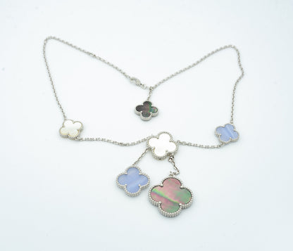 [⭐Clover Jewelry]CLOVER MOP CHALCEDONY NECKLACE SILVER 6 MOTIF