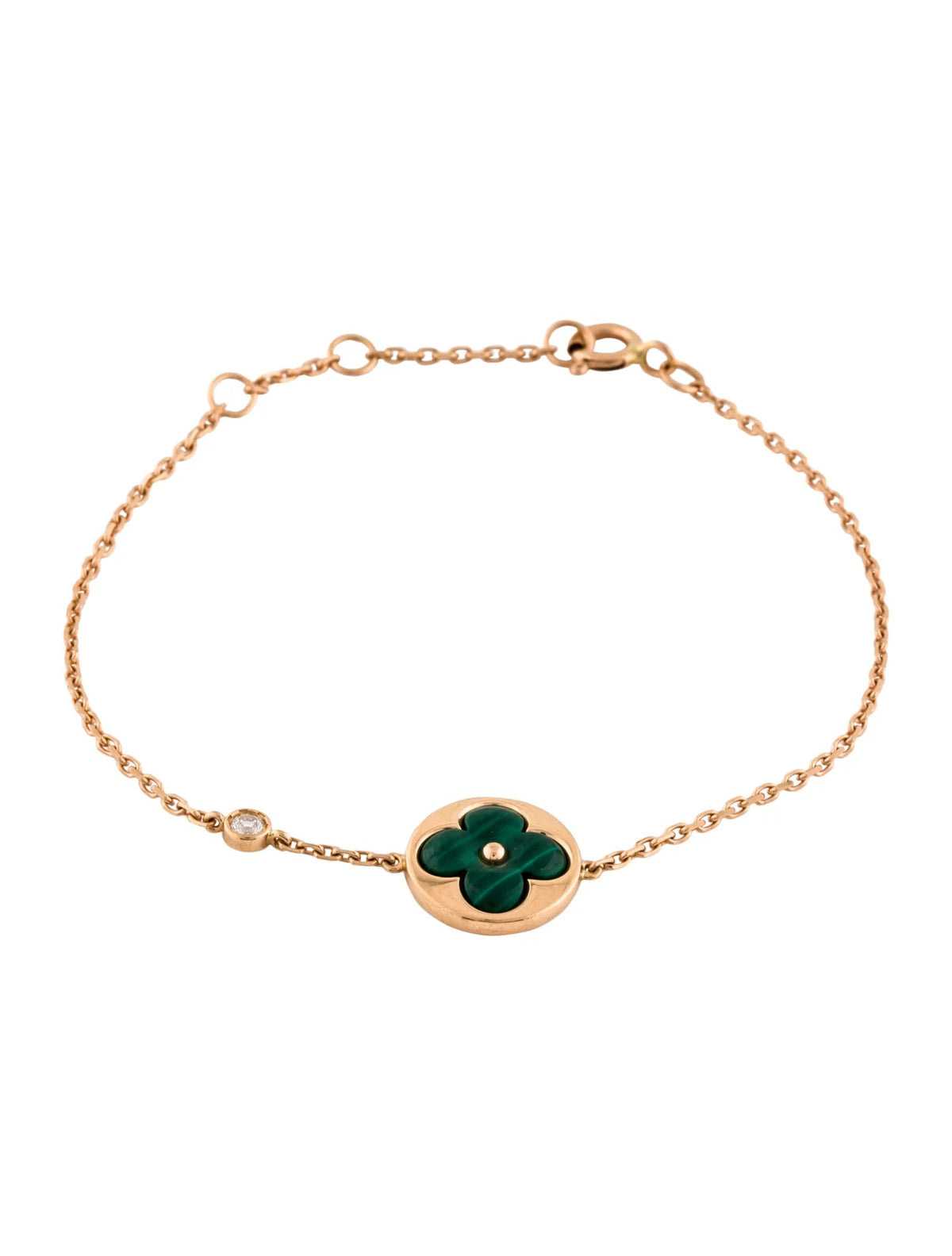 [⭐Clover Jewelry]SUN MALACHITE 1 DIAMOND PINK GOLD BRACELET