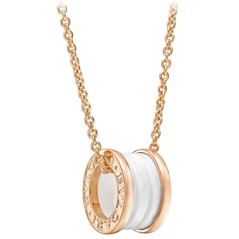 [⭐Clover Jewelry]ZERO 1 WHITE CERAMIC PINK GOLD DIAMOND NECKLACE